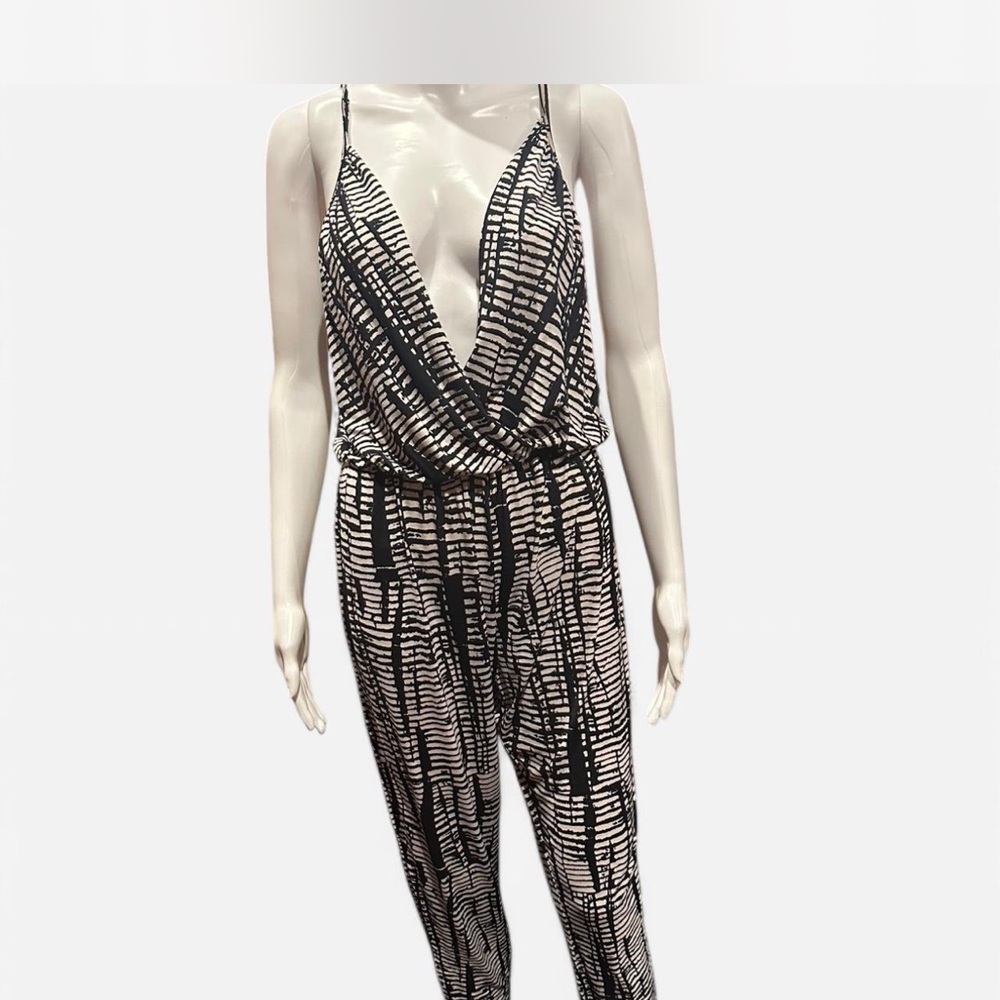 ANGL Black and White Sleeveless Jumpsuit with Plunging V-Neck